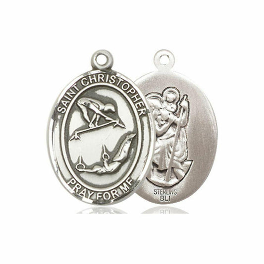 St Christopher Gymnastics Medal - Sterling Silver Oval Pendant 2 Sizes