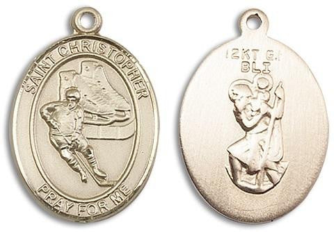 St Christopher Hockey Medal - 14kt Gold Oval Pendant 2 Sizes