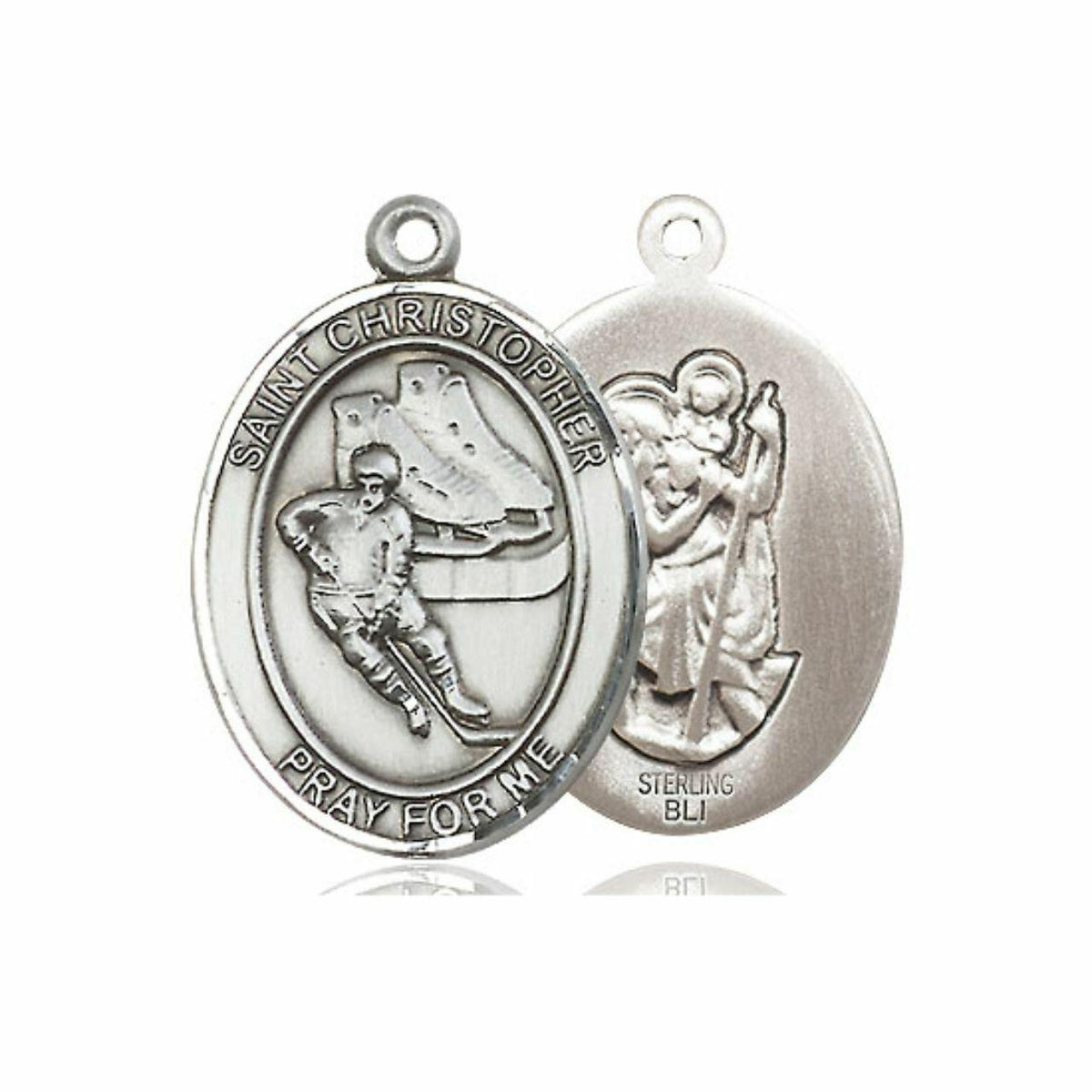 St Christopher Hockey Medal - Sterling Silver Oval Pendant 2 Sizes