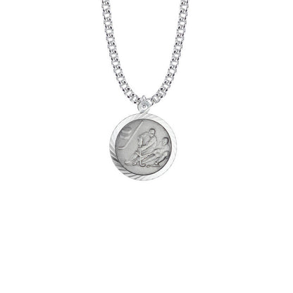 St Christopher Hockey Necklace - Sterling Silver Round Medal On 20 Stainless Chain SM0932SH
