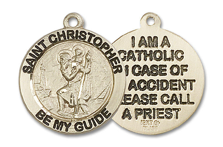 St Christopher I Am A Catholic Medal - Gold-Filled 3/4 x 3/4 Round Pendant 4049