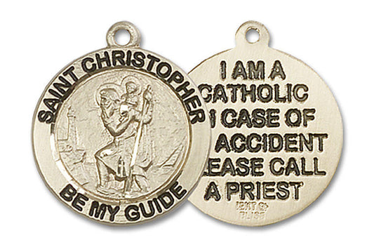 St Christopher I Am A Catholic Medal - Gold-Filled 3/4 x 3/4 Round Pendant 4049