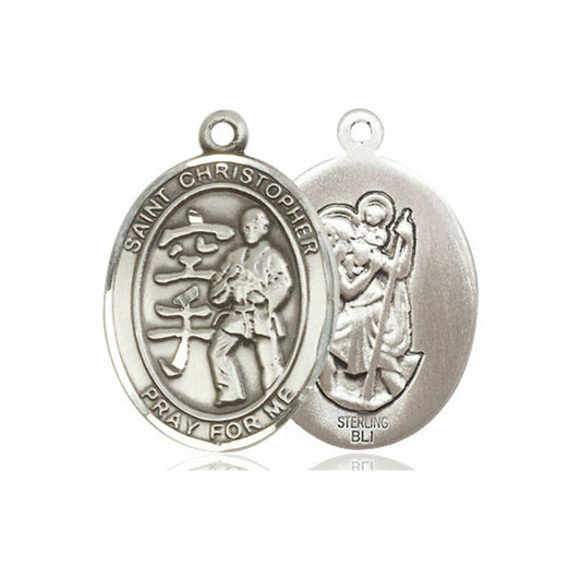 St Christopher Karate Medal - Sterling Silver Oval Pendant 2 Sizes