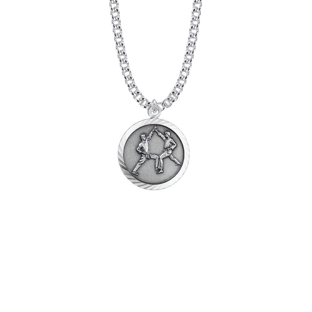 St Christopher Karate Necklace - Sterling Silver Medal On 20 Stainless Chain SM8594SH