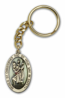 St. Christopher Keychain - Gold Finish 5851ESRCG