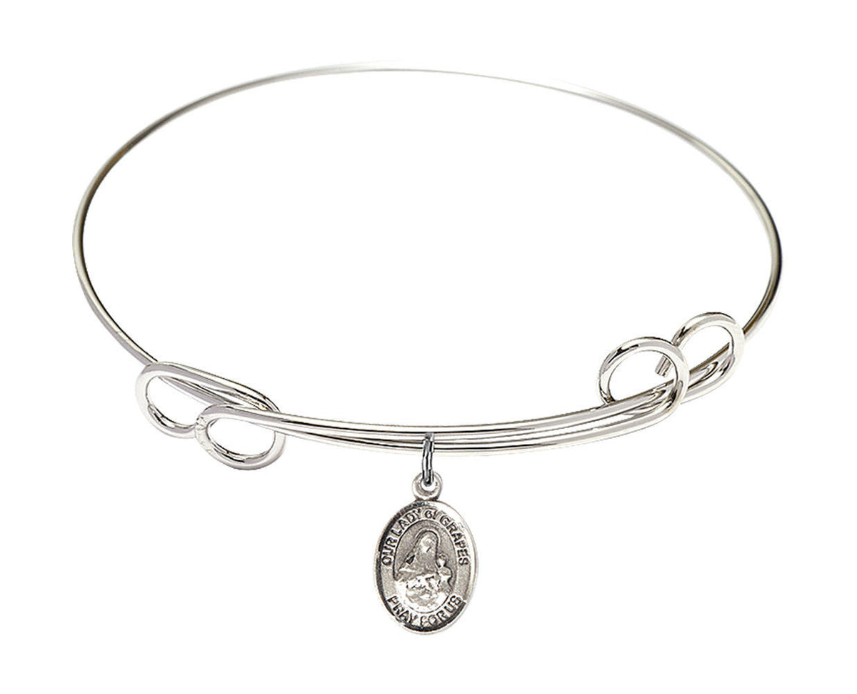 St Christopher - Lacrosse Double Loop Bangle Bracelet - Sterling Silver Charm