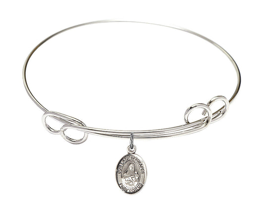 St Christopher - Lacrosse Double Loop Bangle Bracelet - Sterling Silver Charm