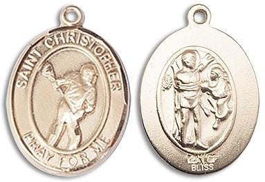 St Christopher Lacrosse Medal - 14kt Gold Pendant 2 Sizes