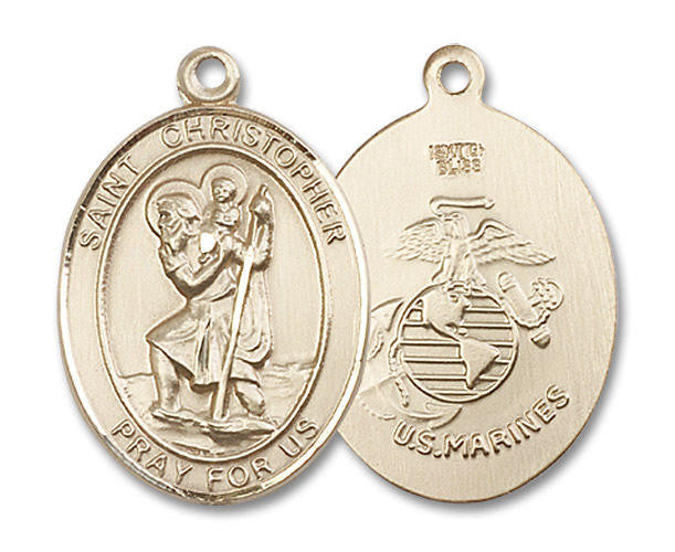 St Christopher Marines Medal - 14kt Gold Oval Pendant 3 Sizes