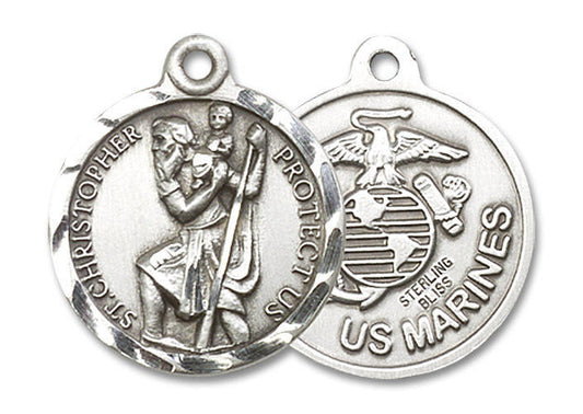 St Christopher Marines Medal - Sterling Silver 7/8 x 3/4 Round Pendant 0192SS4