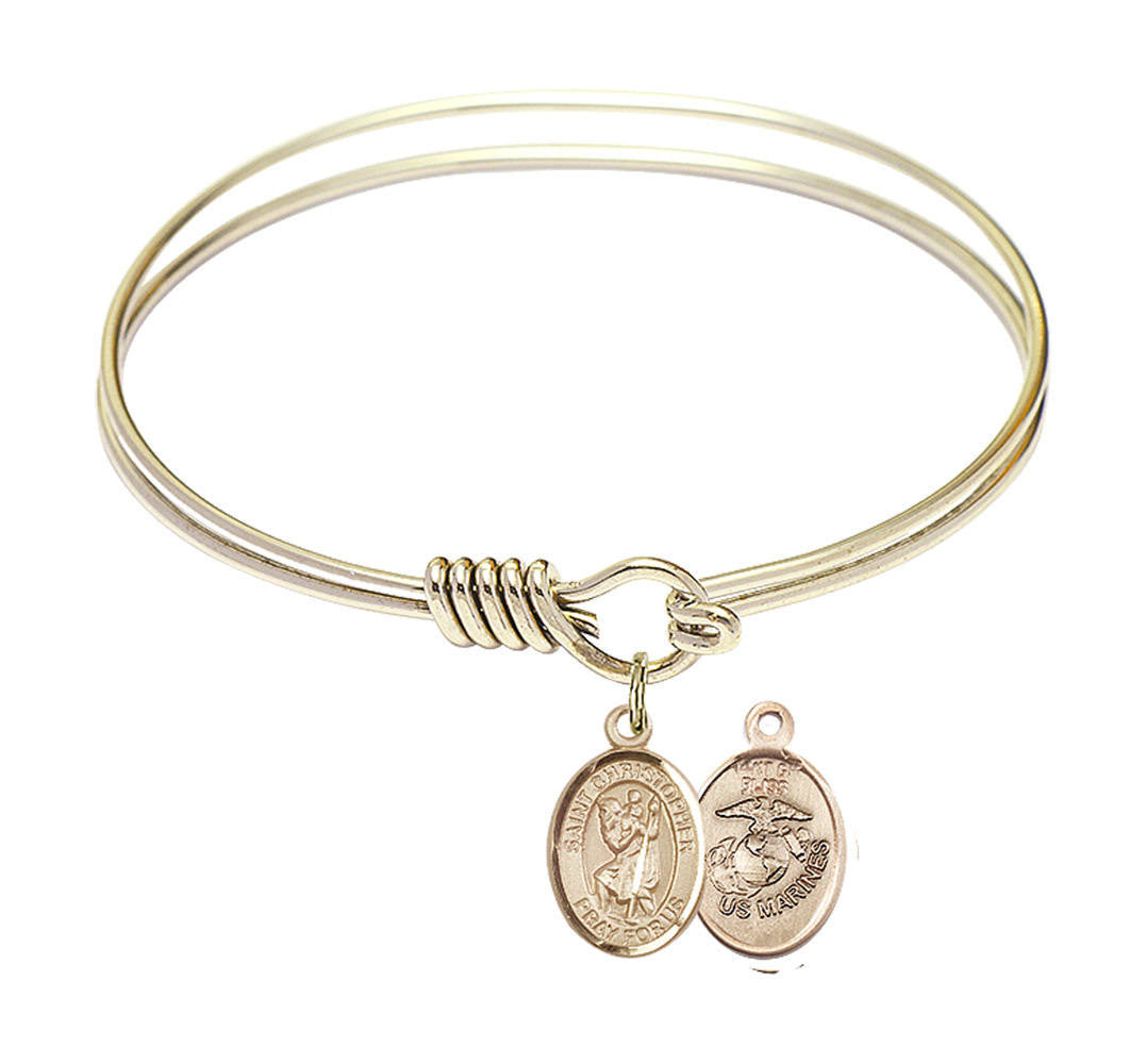 St Christopher - Marines Round Eye Hook Bangle Bracelet - Gold-Filled Charm - 6.25 Inch 9022GF4
