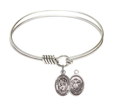 St. Christopher Marines Round Eye Hook Bangle Bracelet - Sterling Silver Charm - 6.25 Inch  (9022SS4)