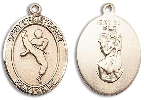 St Christopher Martial Arts Medal - 14kt Gold Oval Pendant 3 Sizes