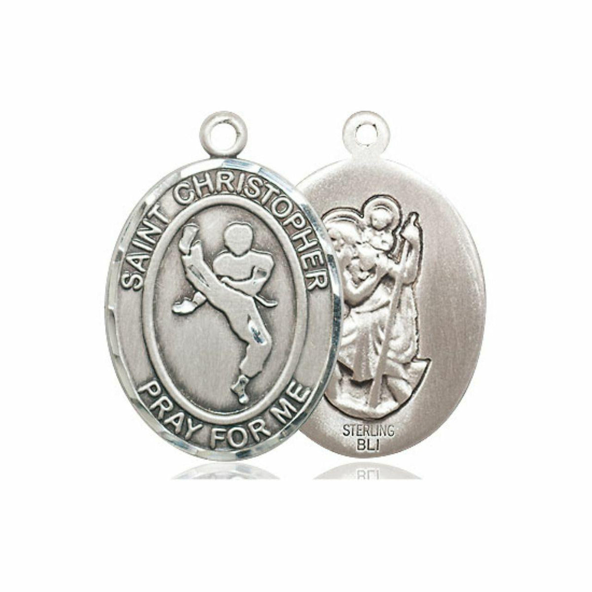 St Christopher Martial Arts Medal - Sterling Silver Oval Pendant 3 Sizes