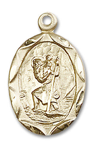 St Christopher Medal - 14kt Gold 3/4 x 3/8 Oval Pendant 0612C