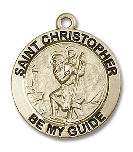 St Christopher Medal - 14kt Gold 7/8 x 7/8 Round Pendant 4075