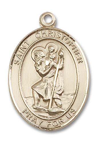 St Christopher Medal - 14kt Gold Oval Pendant 3 Sizes