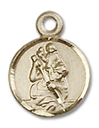 St Christopher Medal Charm - 14kt Gold Round Pendant 2343