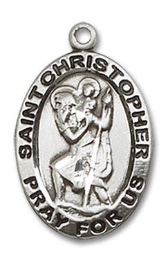 St. Christopher Medal - Sterling Silver 3/4" x 1/2" Oval Pendant (3980SS)