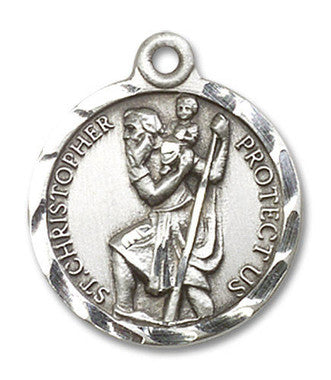 St. Christopher Medal - Sterling Silver 7/8" x 3/4" Round Pendant (0192CSS)