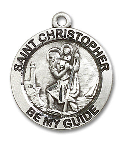 St Christopher Medal - Sterling Silver 7/8 x 7/8 Round Pendant 4075SS