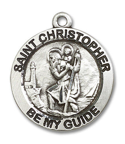 St Christopher Medal - Sterling Silver 7/8 x 7/8 Round Pendant 4075SS