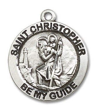 St. Christopher Medal - Sterling Silver 7/8" x 7/8" Round Pendant (4075SS)