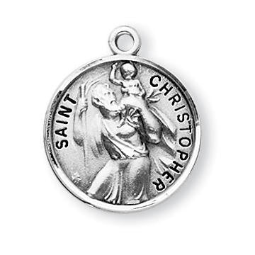 St Christopher Medal - Sterling Silver - On 20 Stainless Chain - Sterling Silver 7/8 x 3/4 Round Pendant