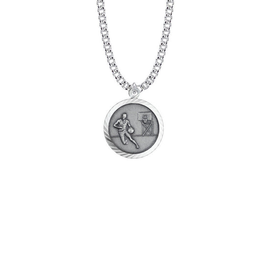 St Christopher Mens Basketball Necklace - Sterling Silver Medal On 20 Stainless Chain SM8568SH