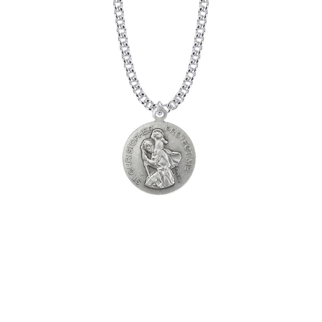 St Christopher Mens Basketball Necklace - Sterling Silver Medal On 20 Stainless Chain SM8568SH