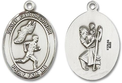 St Christopher Mens Track and Field Medal - Sterling Silver Oval Pendant 2 Sizes