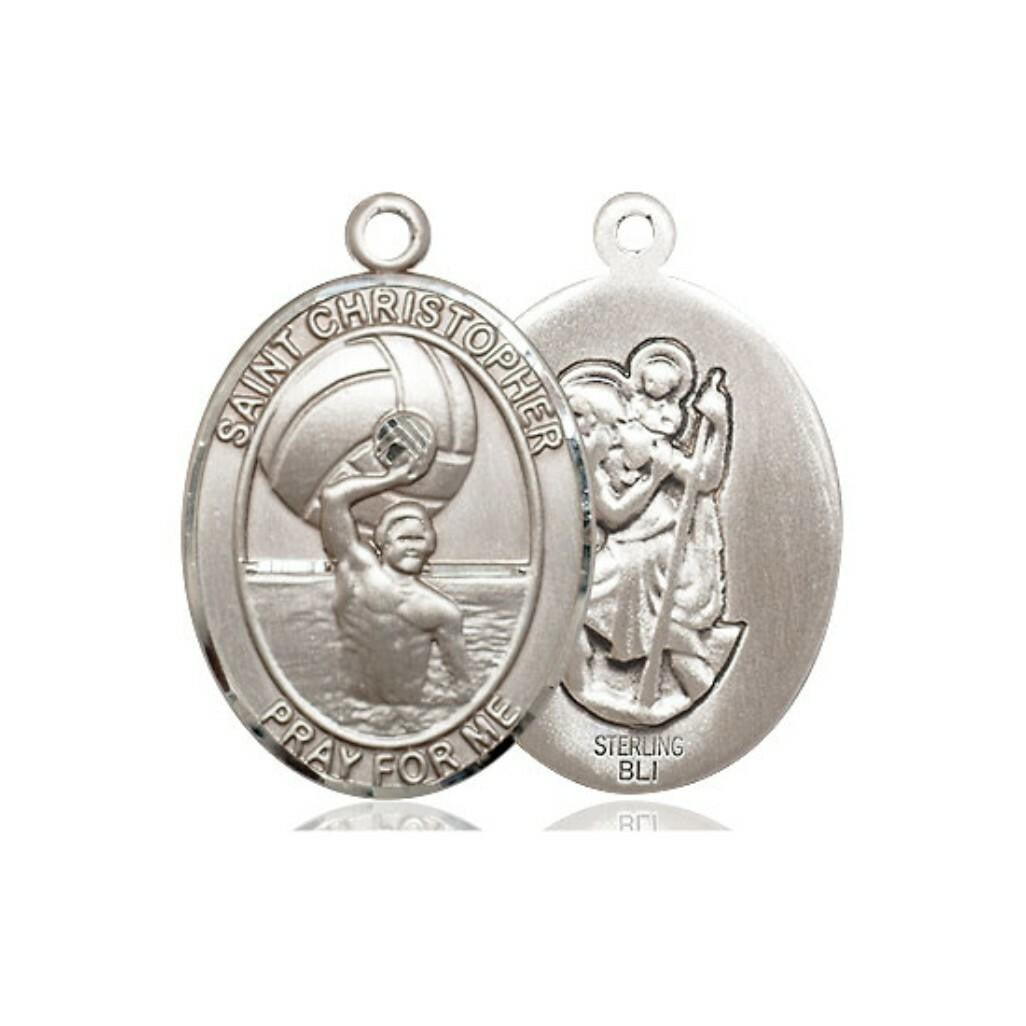 Bliss Manufacturing Inc St Christopher Mens Water Polo Medal - Sterling Silver Oval Pendant 2 Sizes