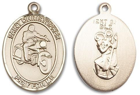 St Christopher Motorcycle Medal - 14kt Gold Oval Pendant 3 Sizes
