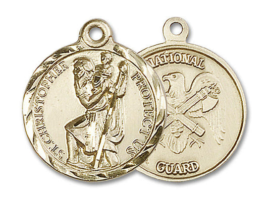 St Christopher National Guard Medal - 14kt Gold 7/8 x 3/4 Round Pendant 0192
