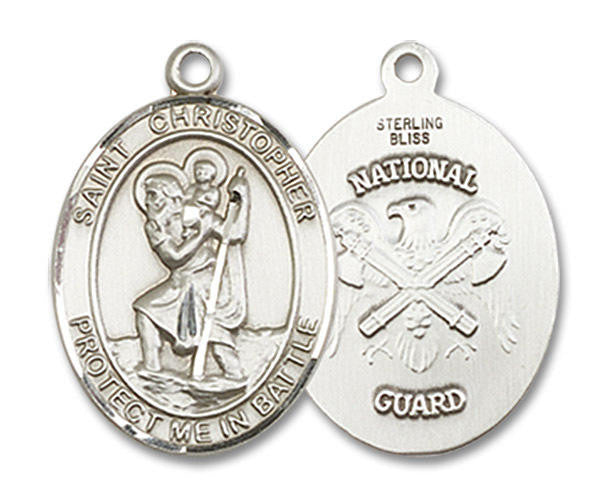 St Christopher National Guard Medal - Sterling Silver Oval Pendant 2 Sizes