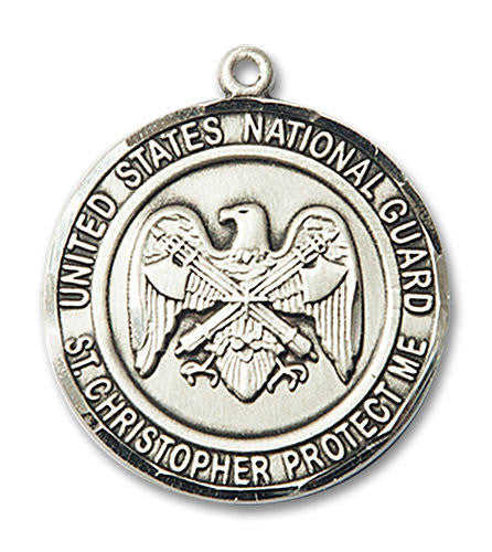 St Christopher National Guard Medal - Sterling Silver Round Pendant 2 Sizes