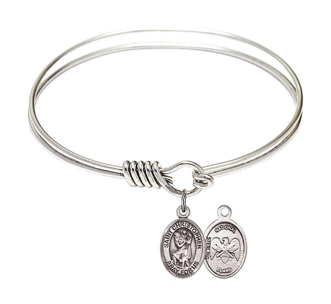 St Christopher - NatL Guard Round Eye Hook Bangle Bracelet - Sterling Silver Charm - 6.25 Inch 9022SS5