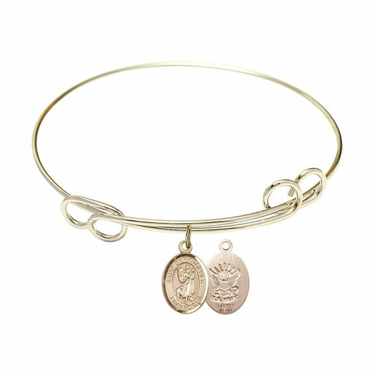 St Christopher - Navy Double Loop Bangle Bracelet - Gold-Filled Charm