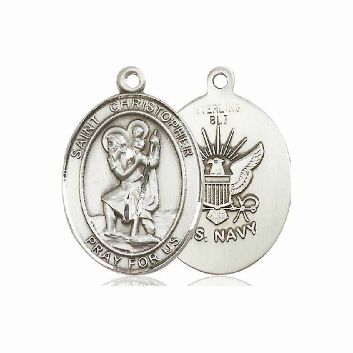 St Christopher Navy Medal - Sterling Silver Oval Pendant 3 Sizes