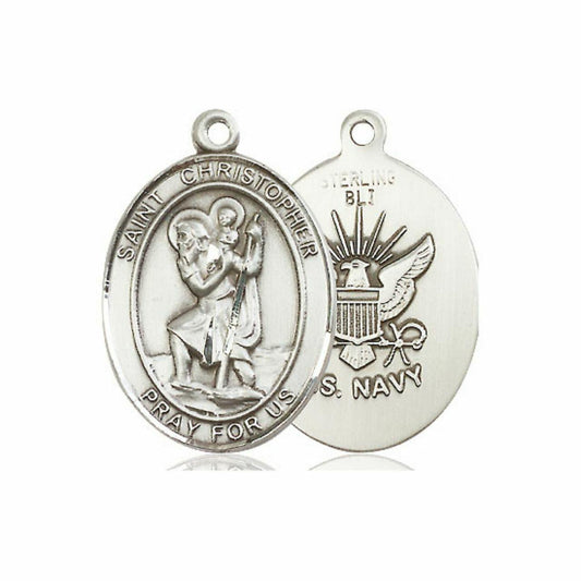 St Christopher Navy Medal - Sterling Silver Oval Pendant 3 Sizes