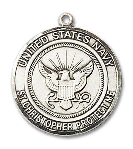 St Christopher Navy Medal - Sterling Silver Round Pendant 2 Sizes