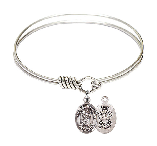 St Christopher - Navy Round Eye Hook Bangle Bracelet - Sterling Silver Charm - 6.25 Inch 9022SS6