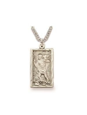 St Christopher Necklace - Sterling Silver Rectangle Medal on 20 Stainless Chain SM0622SH