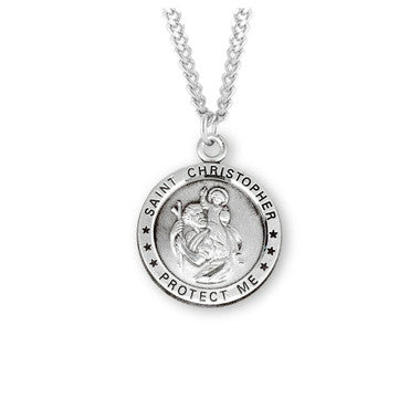 St. Christopher Necklace - Sterling Silver Round Medal On A 24" Stainless Chain (S1505)