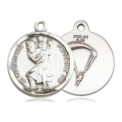St Christopher Paratrooper Medal - Sterling Silver 7/8 x 3/4 Round Pendant 0192SS7