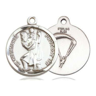 St. Christopher Paratrooper Medal - Sterling Silver 7/8" x 3/4" Round Pendant (0192SS7)