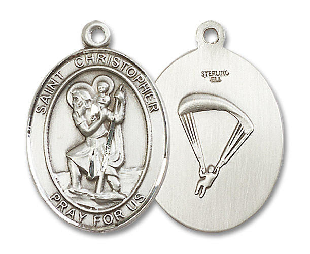 St Christopher Paratrooper Medal - Sterling Silver Oval Pendant 3 Sizes