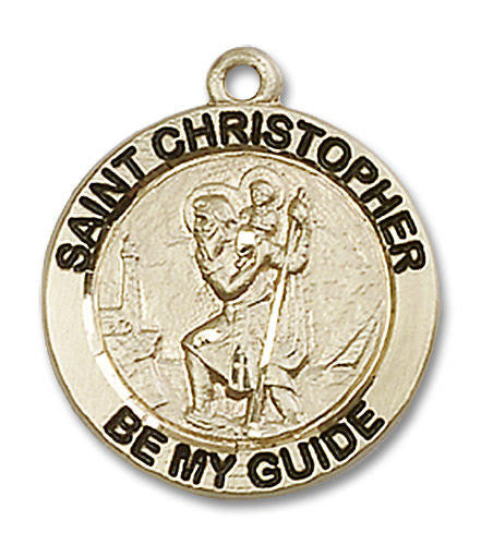 St Christopher Patron St Medal - 14kt Gold 3/4 x 3/4 Round Pendant 4051