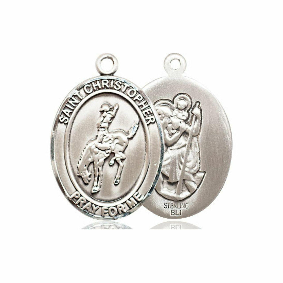 St Christopher Rodeo Medal - Sterling Silver Oval Pendant 3 Sizes
