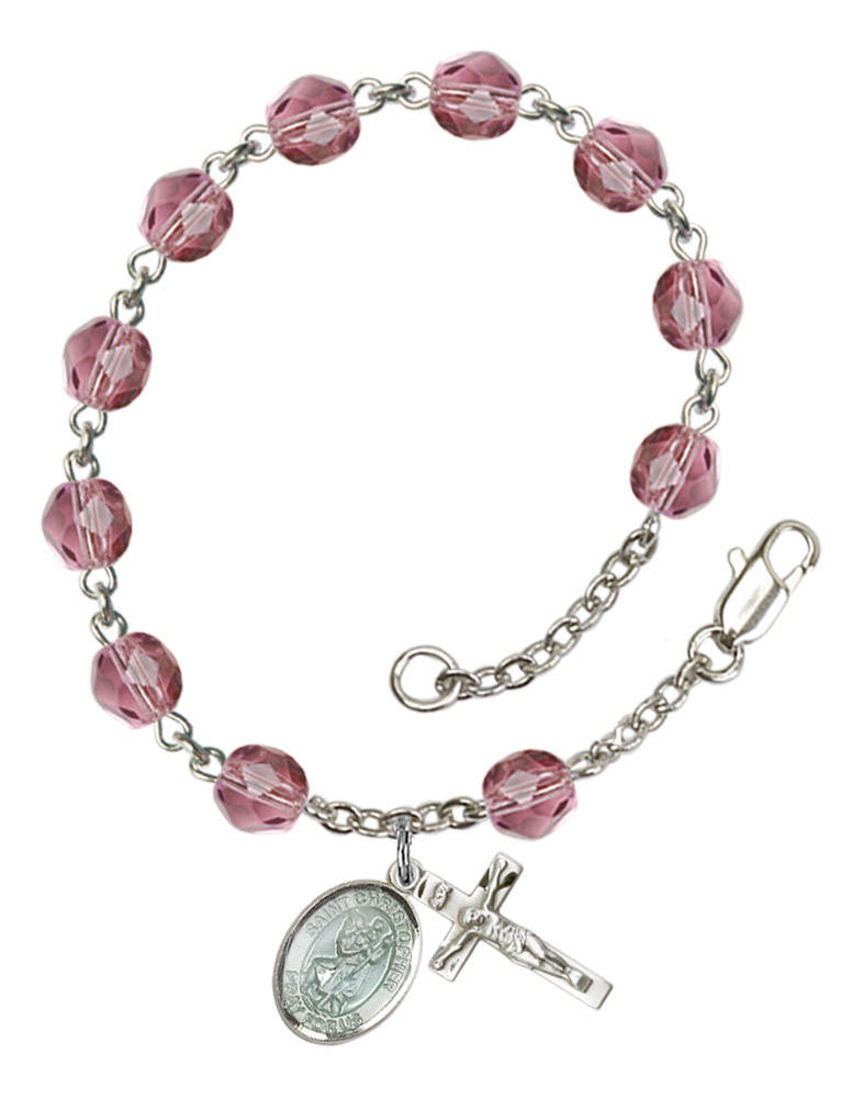 St Christopher Rosary Bracelet With 6MM Fire Polished Beads RB6000AMS9022E